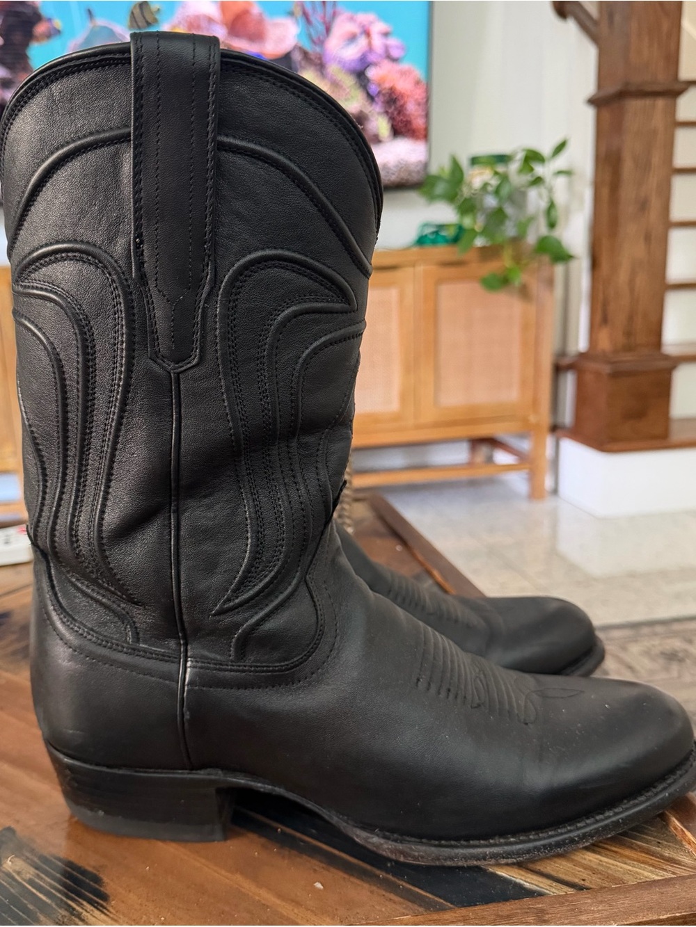 Tecovas Black Leather Western Boots with Classic Stitching